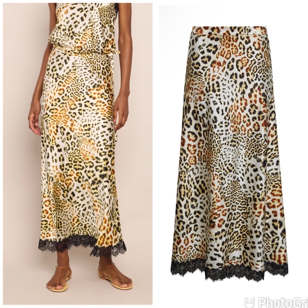 NEW Cara Cara Kaia Silk Slip Skirt Cheetah Natural Size XS